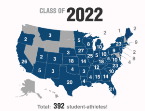 Infographic illustrating number of CSUSA student athletes to each US state