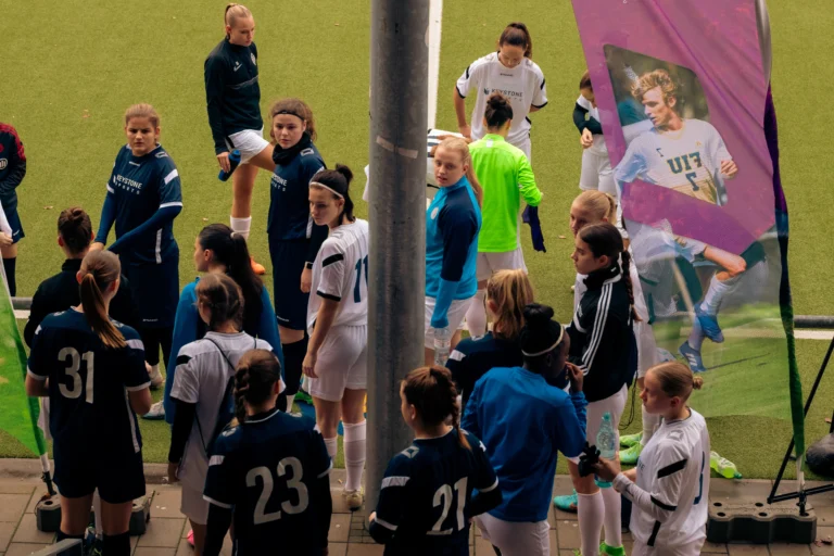 female players at college soccer showcase