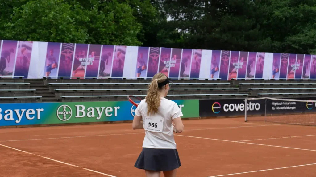 female tennis player at college showcase