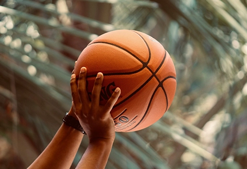 Basketball ball in action