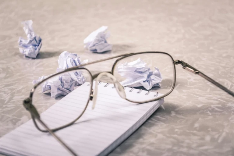 Glasses on notebook