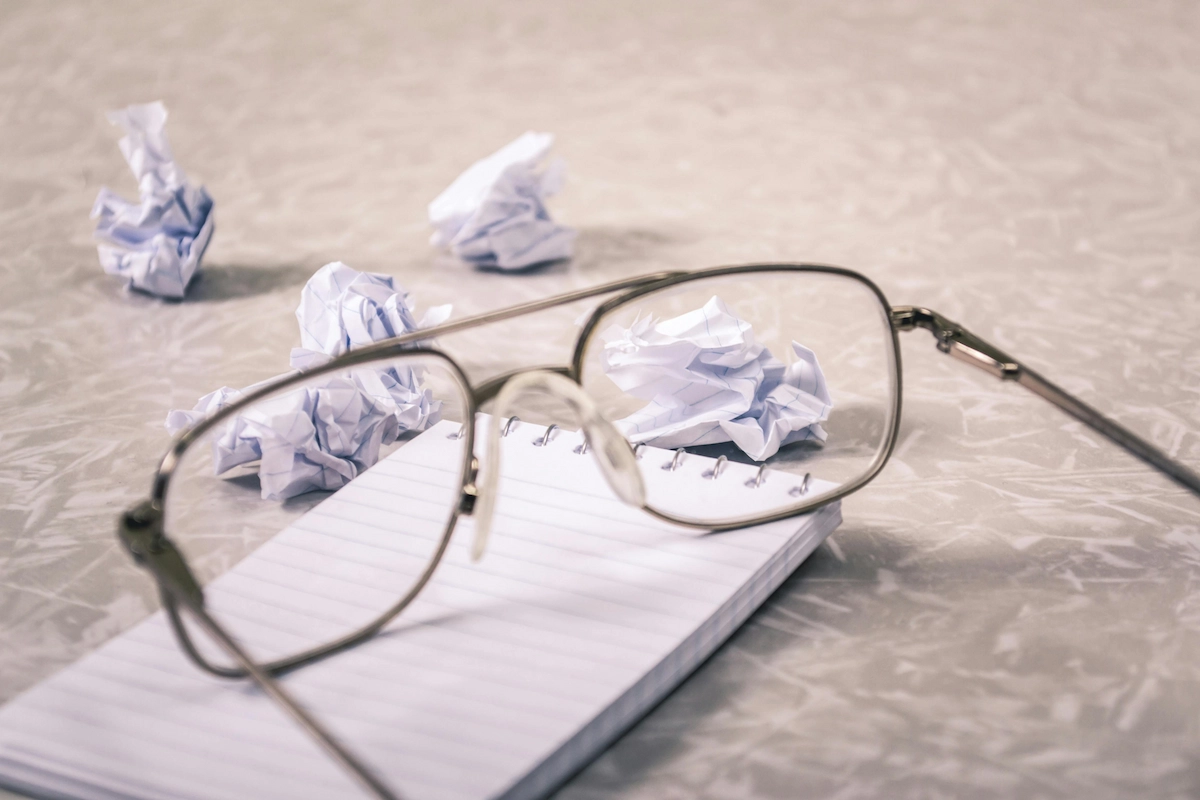 Glasses on notebook