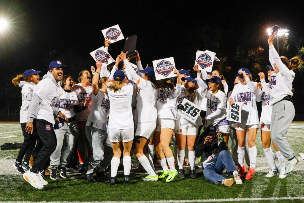 Missouri Valley College women's soccer team celebrating the conference title 2025.