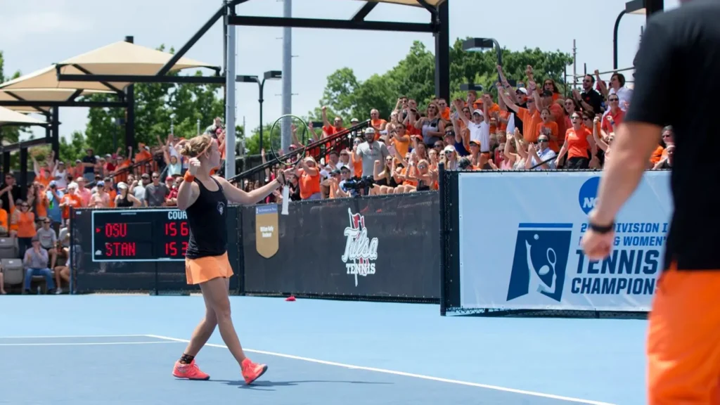 Standford Tennis Player being cheered by the crowd